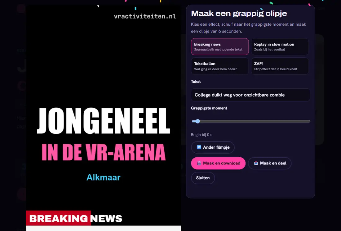 Clipjesmaker op de fotopagina met het effect Breaking news
