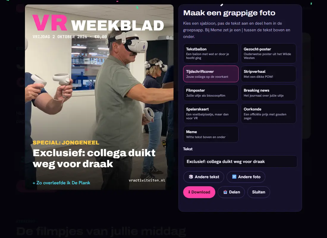 Grappige-foto-maker op de fotopagina: een foto van het uitje als tijdschriftcover